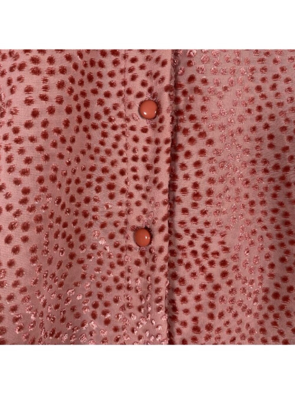 Lulus Top M Positive Influences Pink Dotted Long Sleeve Button Up Flocked Sheer - Picture 7 of 16